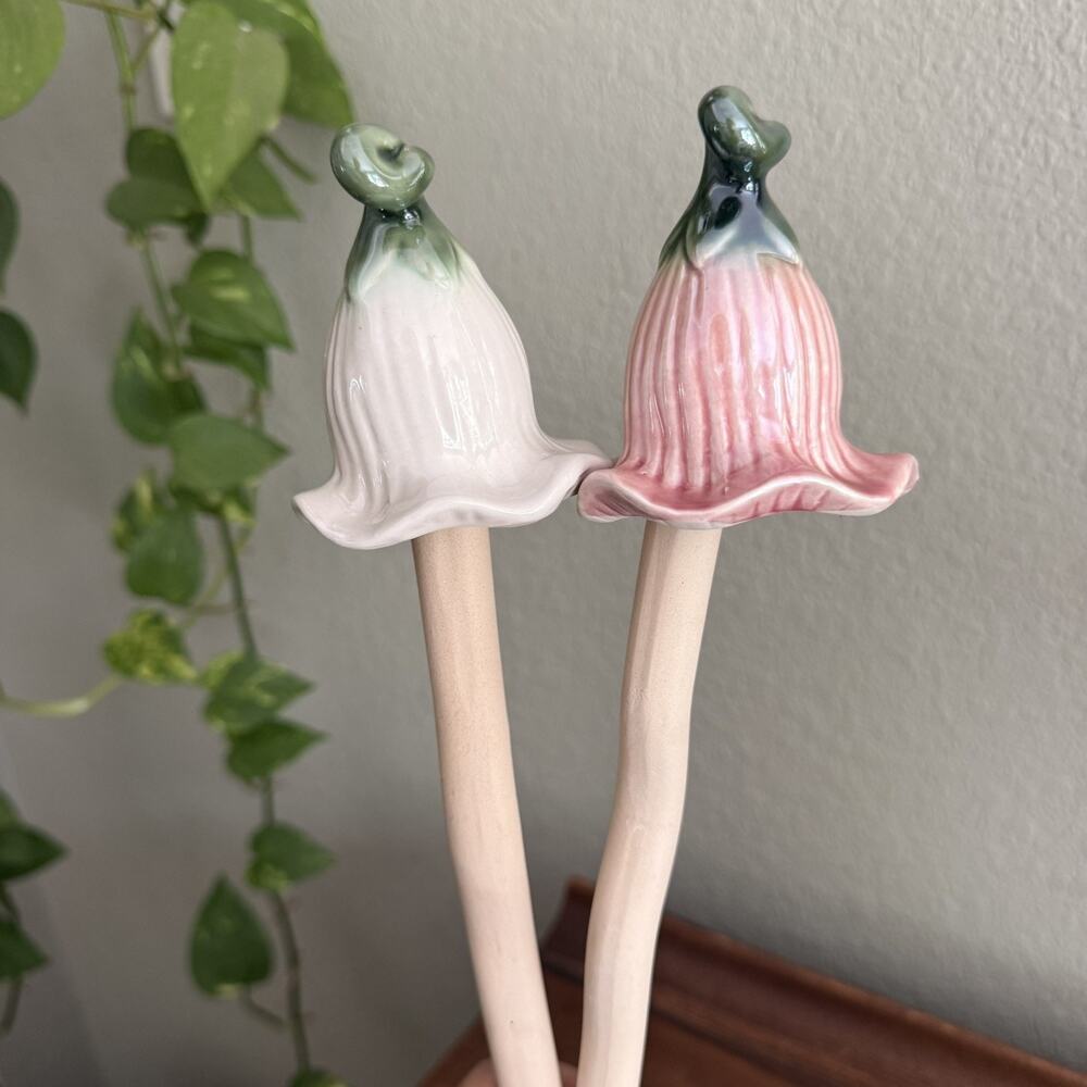Glass Mushroom Stake Garden Decor. New Set Of 2